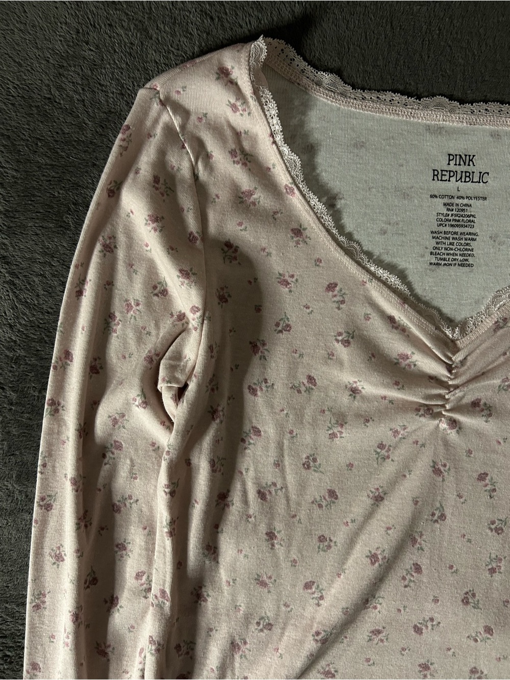 Pink Republic Light Pink Floral Lace-Trim Long Sleeve Top - Picture 4 of 10